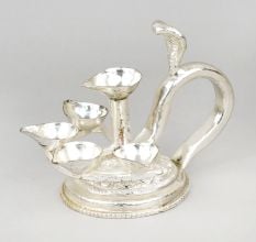 Handcrafted Silver Plated Copper Multi Diya Stand with Handle